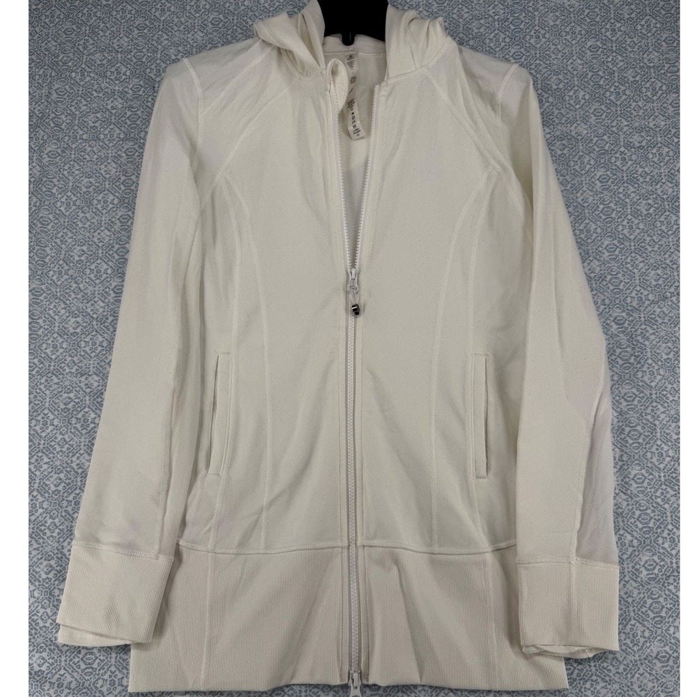 Lululemon Athletica White Stride Jacket Full Zip Hooded Yoga Activewear Size 10